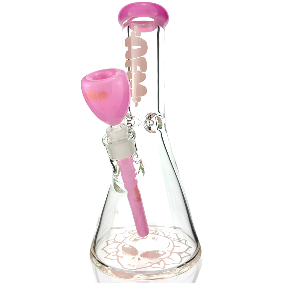 AFM Glass 12" Chubbi Beaker Bong with Pink Accents and Showerhead Perc, Front View