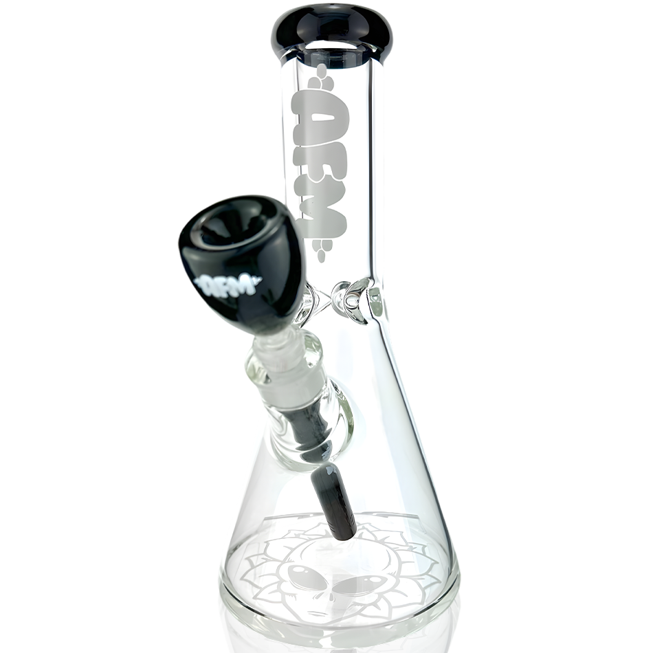 12" AFM Glass Chubbi Beaker Bong with Clear Body and Black Colored Lip - Front View