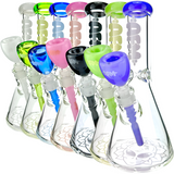 Array of 12" AFM Glass Chubbi Beaker Bongs with Colored Lips and Showerhead Perc, Front View