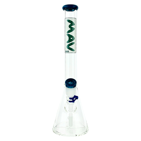 MAV Glass 18" Beaker Bong with Blue Accents and 9mm Thick Borosilicate Glass, Front View