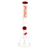 Front view of 18" x 9mm MAV Glass Layered Accented Beaker Bong with red details and clear borosilicate glass.