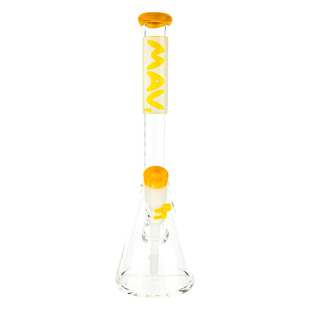 18" MAV Glass Layered Accented Beaker Bong with thick borosilicate glass and colored accents, front view