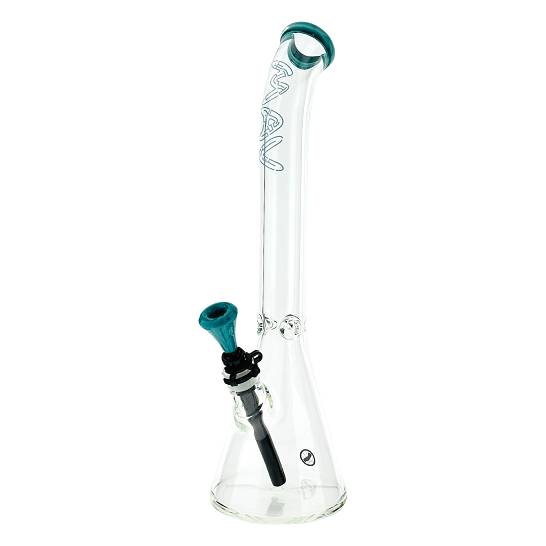 MAV Glass 18" Bent Neck Beaker Bong with Maze Accents and Thick Borosilicate Glass, Front View