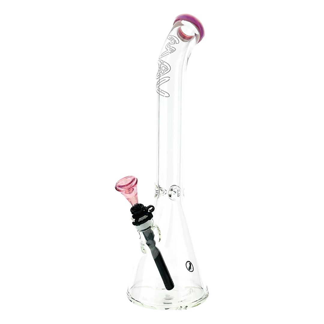 MAV Glass 18" Bent Neck Beaker Bong with Maze Accents, 9mm Borosilicate, Front View