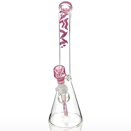 AFM 18" Wavy Bent Neck Beaker Bong with 7mm Thick Glass and Pink Accents - Front View