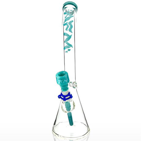 18" AFM Wavy Bent Neck Glass Beaker Bong with Colored Lip, Front View on White Background