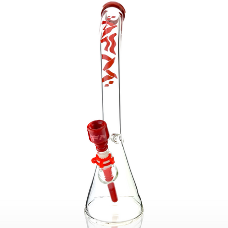 18" AFM Wavy Bent Neck Glass Beaker Bong with Red Colored Lip and 14mm Female Joint