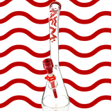 AFM 18" Wavy Bent Neck Beaker Bong with 7mm Colored Lip and Deep Bowl on White and Red Background