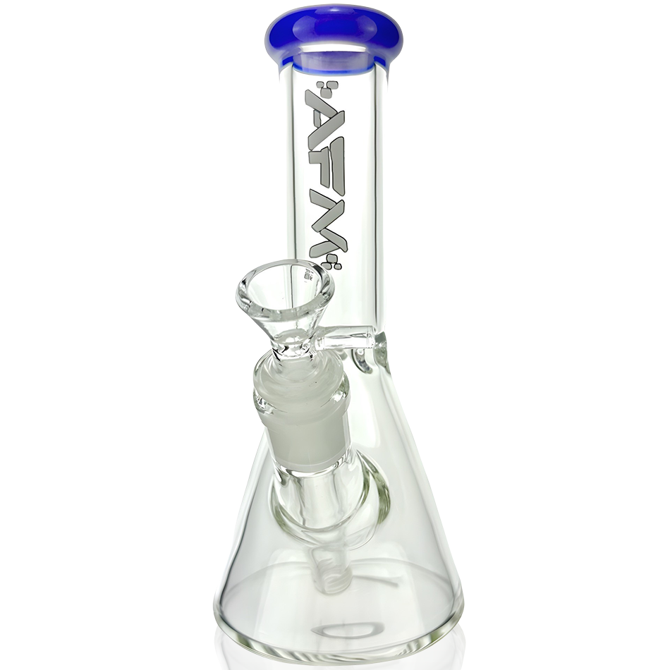 8" AFM Clear Mini Beaker with Blue Colored Lip and Showerhead Perc - Front View