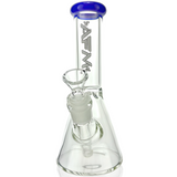 8" AFM Clear Mini Beaker with Blue Colored Lip and Showerhead Perc - Front View