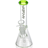 8" AFM Glass Mini Beaker Bong with Green Colored Lip, Showerhead Perc, and Clear Borosilicate Body