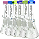 AFM 8" Mini Beaker Bongs with Colored Mouthpieces and Showerhead Percs - Front View