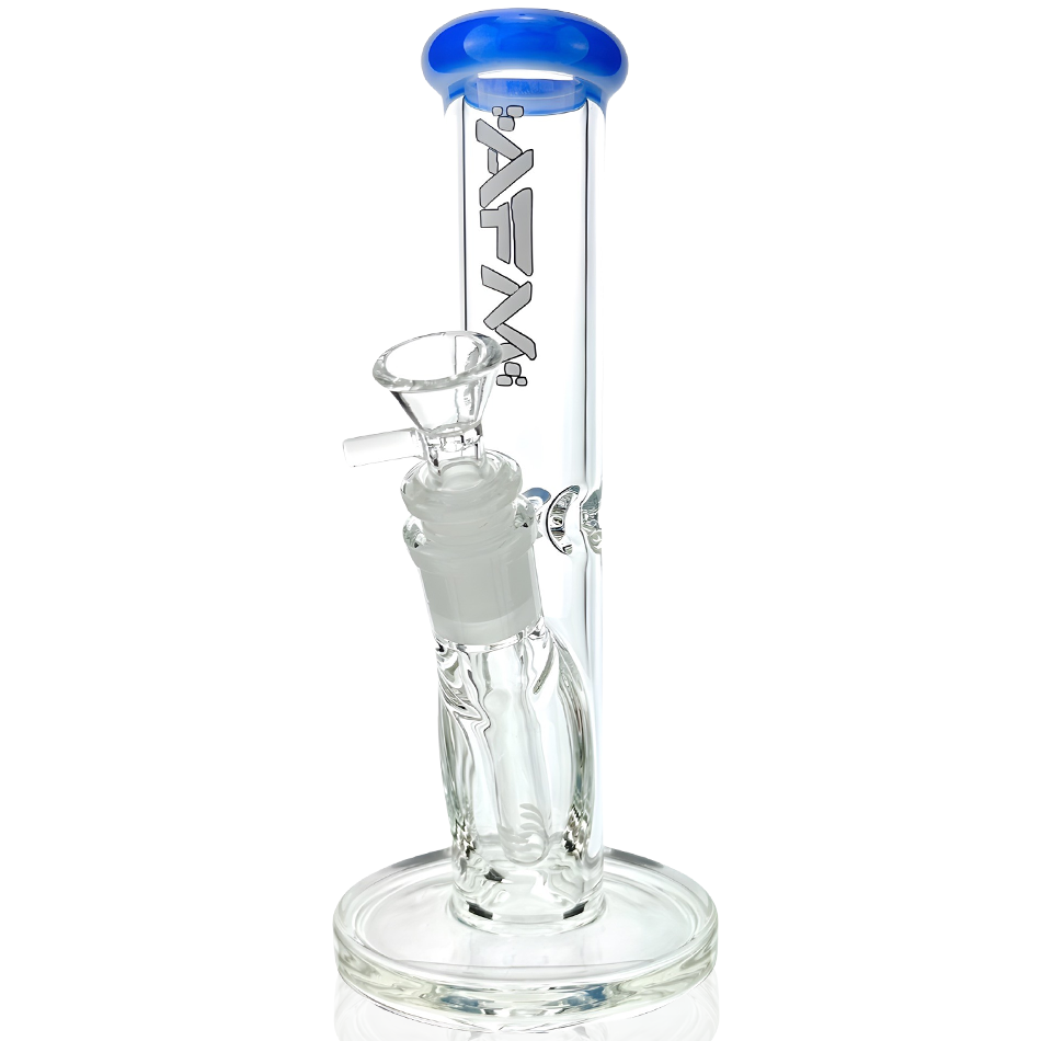 8" AFM Glass Mini Straight Tube Beaker with Blue Colored Lip, Borosilicate, Front View