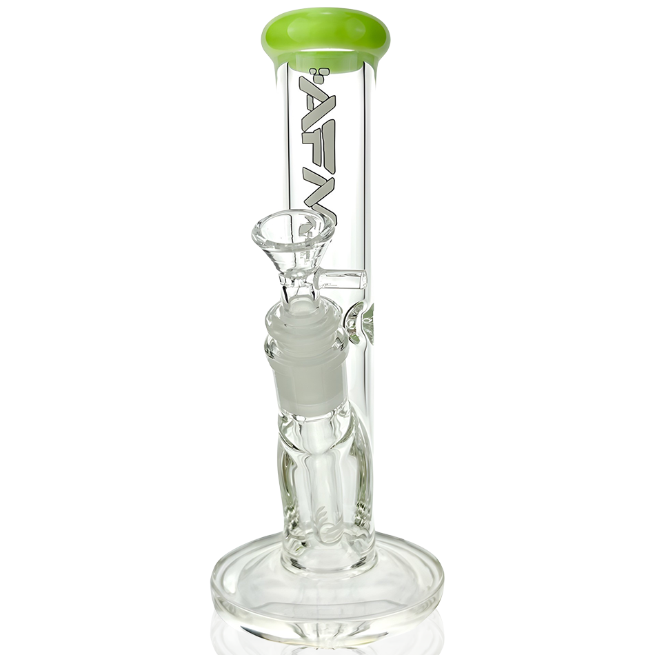 8" AFM Glass Mini Straight Tube Beaker with Green Colored Lip, Borosilicate - Front View