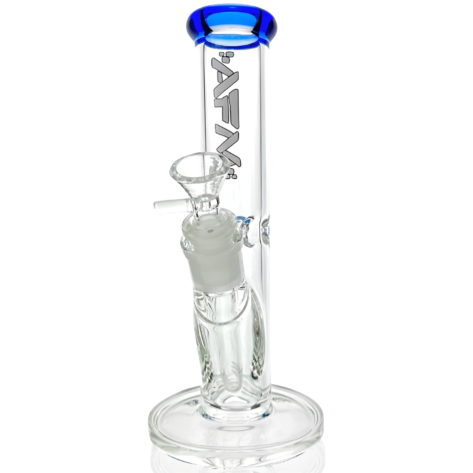 8" AFM Glass Mini Straight Tube Beaker with Blue Colored Lip, Borosilicate, Front View