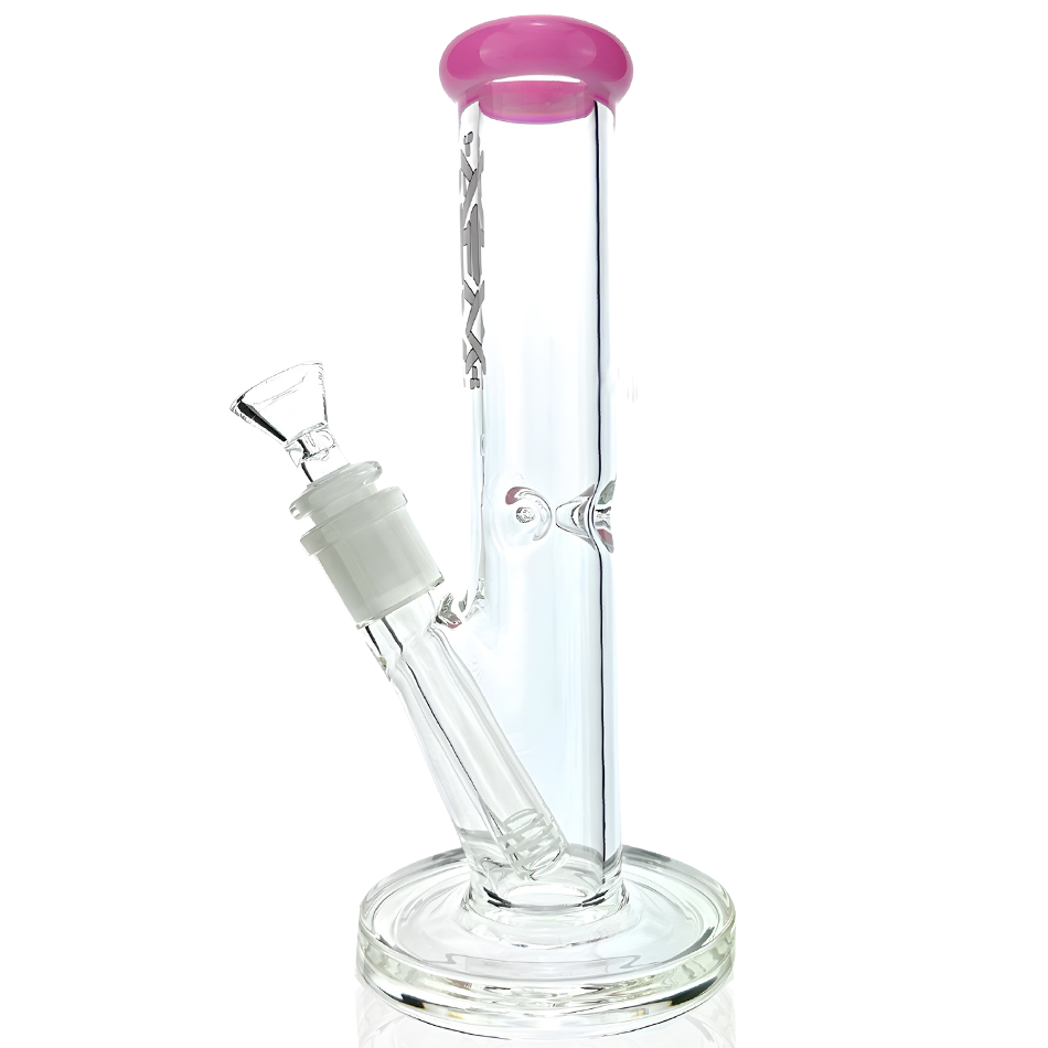 8" AFM Mini Straight Tube Beaker with Colored Lip, Borosilicate Glass, Front View on White