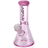 7" AFM Full Color Mini Beaker Bong in Pink with Bent Neck and Clear Female Joint