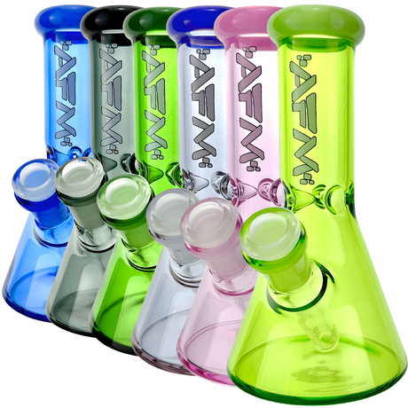 Assorted 7" AFM Full Color Mini Beaker Bongs with Bent Necks and Female Joints