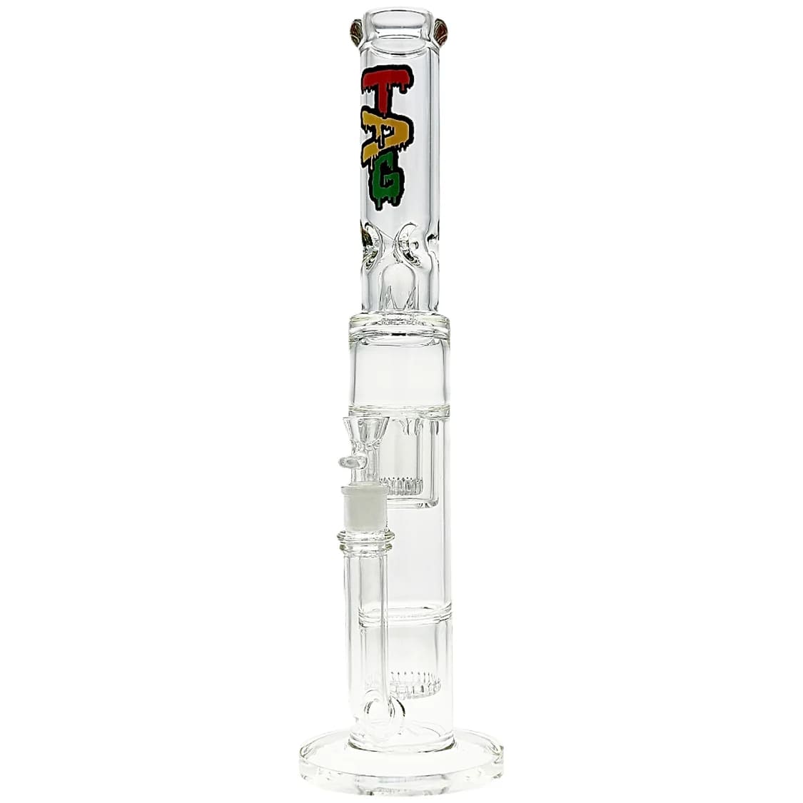 Thick Ass Glass 19" Rasta Double Showerhead Percolator Bong with Helical Splash Guard