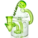 5.5" AFM Spaceship Glass Recycler Dab Rig with green accents and showerhead perc, front view