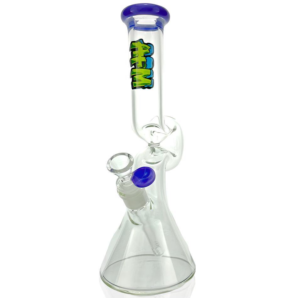 12" AFM Hunchback Glass Beaker Bong with Purple Colored Lip and 14mm Female Joint