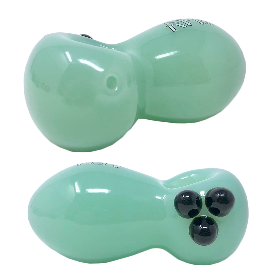 AFM 3.5" Egg Colored Glass Hand Pipe in mint green with deep bowl, front and back view