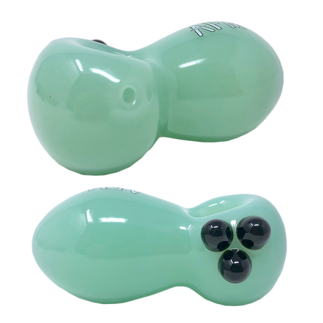 AFM 3.5" Egg Colored Glass Hand Pipe in mint green with deep bowl, front and back view