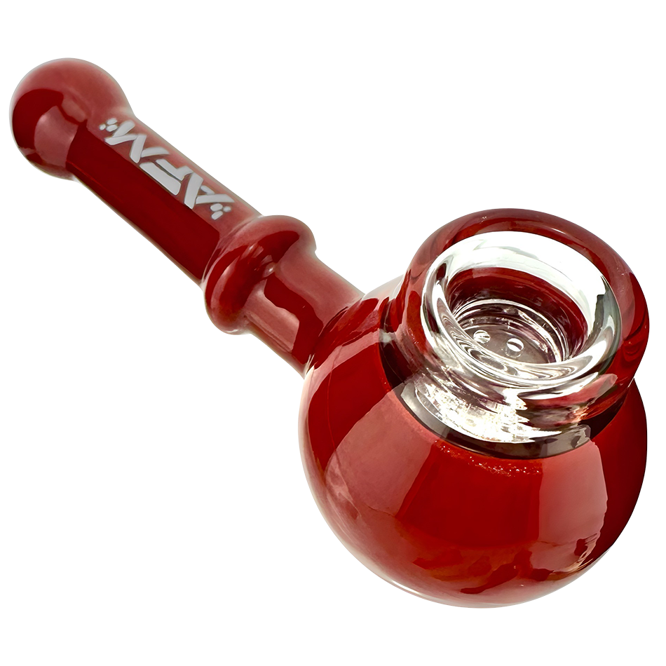 4.5" AFM The Kenny Pipe in red with clear bowl, side view on white background