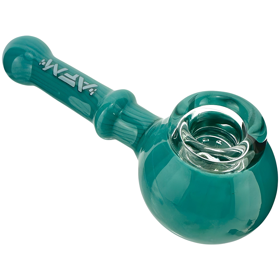 AFM 4.5" The Kenny Pipe in teal colored glass, top view showing deep bowl