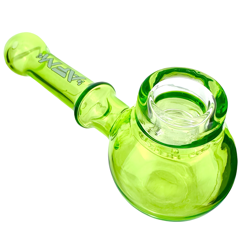 AFM The Kenny Pipe 4.5" in vibrant green, angled side view showcasing its deep bowl and colored glass design