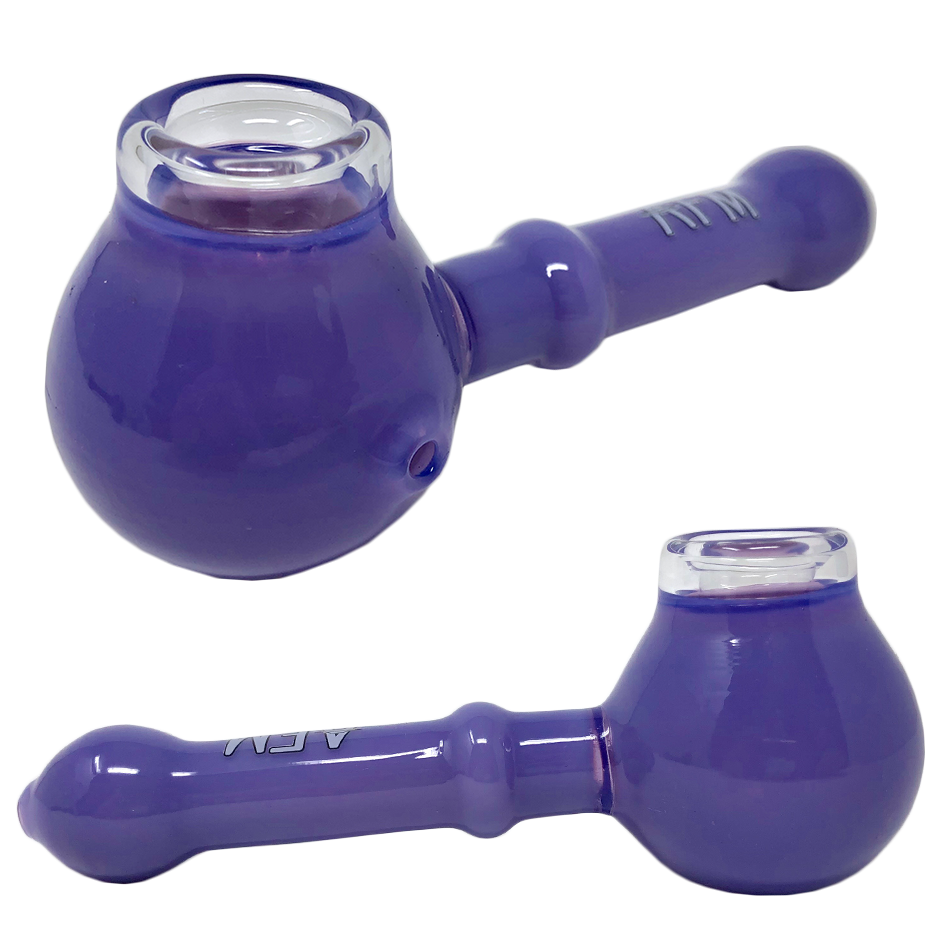 AFM The Kenny Pipe 4.5" in Purple Colored Glass, Angled Side View, Compact Hand Pipe