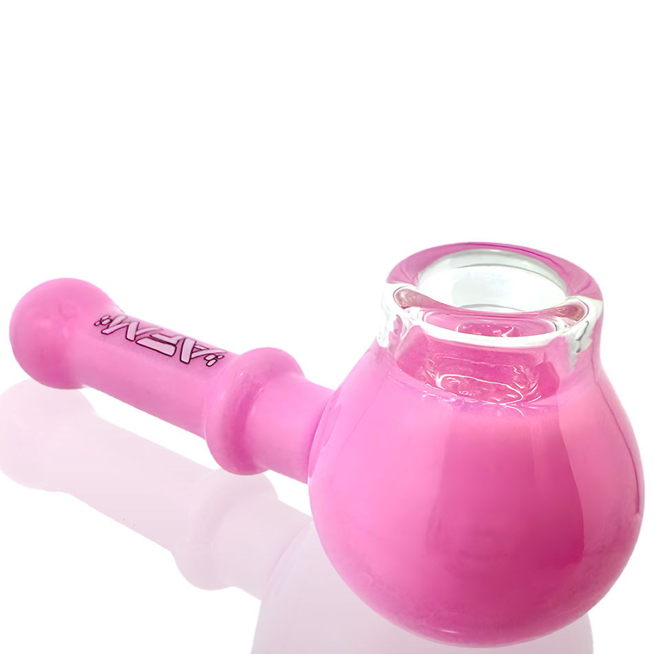 AFM 4.5" The Kenny Pipe in vibrant pink, side view, with clear glass bowl and AFM logo