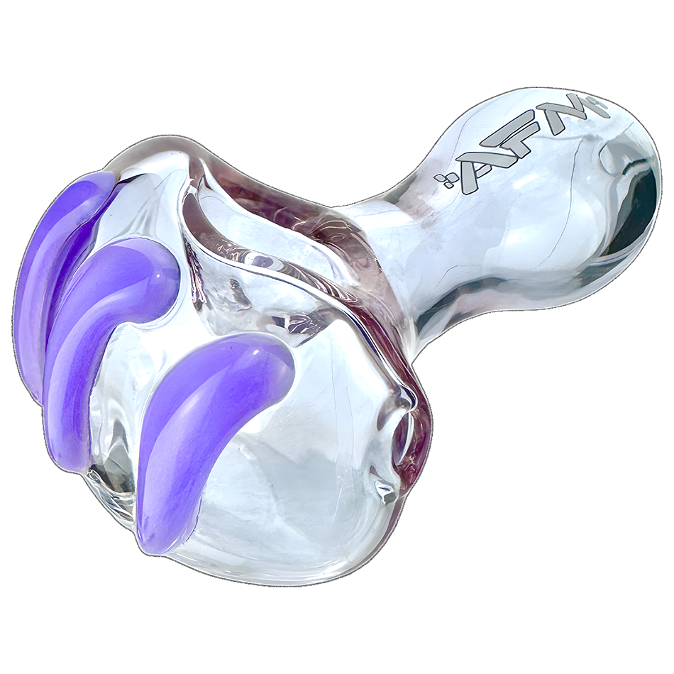 AFM 4.5" Tiger Claw Hand Pipe with Purple Accents, Borosilicate Glass, Top View