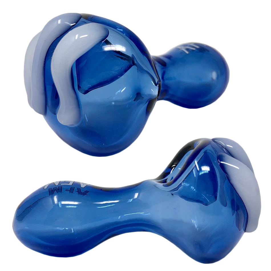 AFM 4.5" Tiger Claw Hand Pipe in Blue with Borosilicate Glass, Side and Top Views