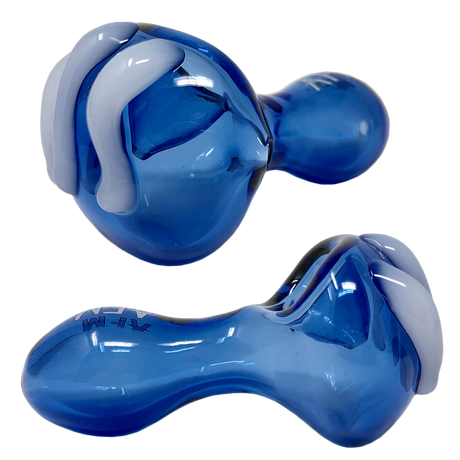 AFM 4.5" Tiger Claw Hand Pipe in Blue with Borosilicate Glass, Side and Top Views