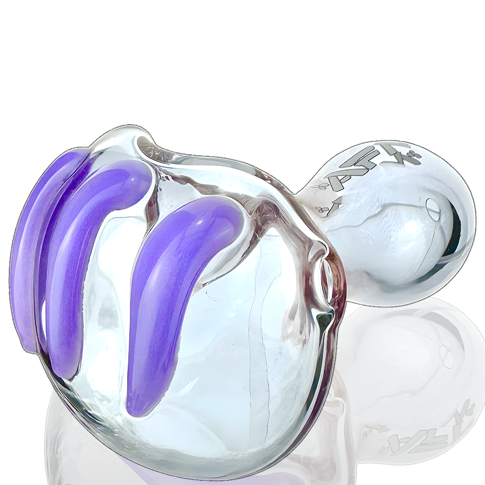 AFM Tiger Claw Color Hand Pipe 4.5" with Purple Stripes - Angled Side View