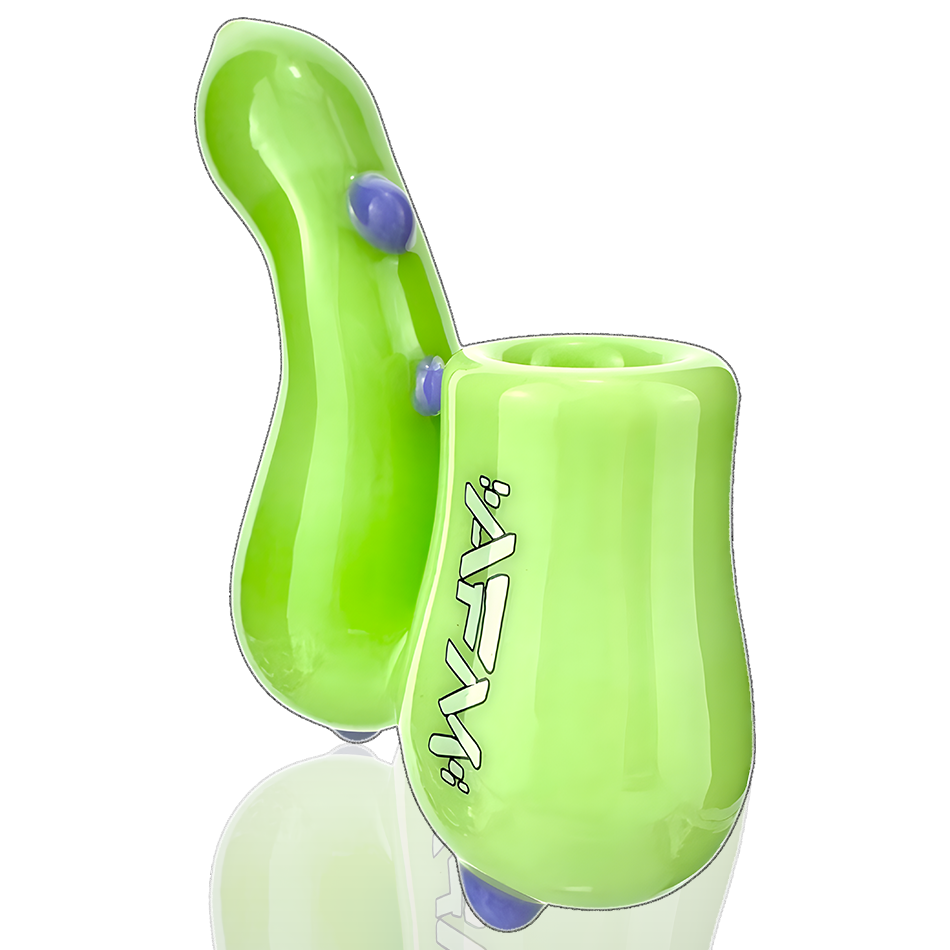 AFM 3.5" Groovy Glass Sherlock Hand Pipe in Neon Green with Side View