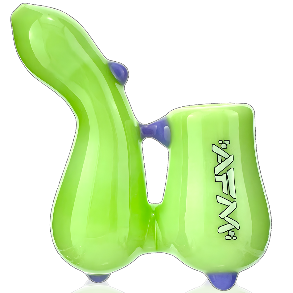 AFM 3.5" Groovy Glass Sherlock Hand Pipe in Neon Green with Front View