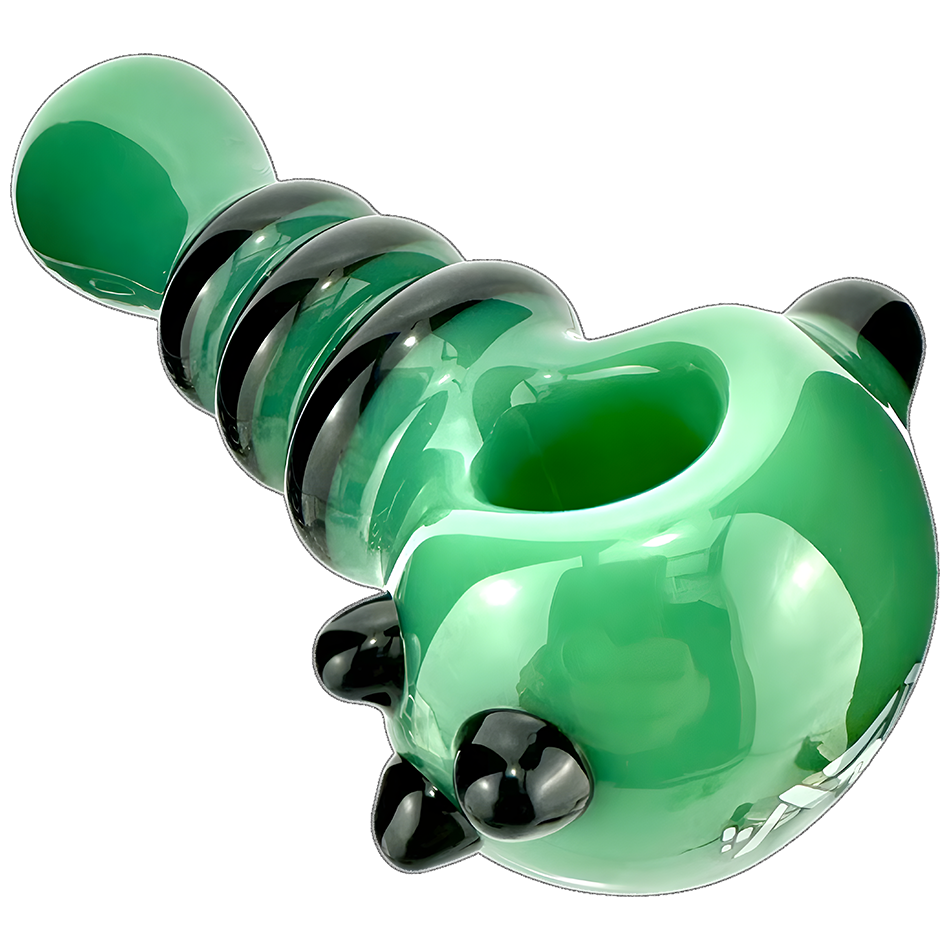 AFM 4.5" Tiger Stripe Hand Pipe in Green & Black, Angled Top View on White Background