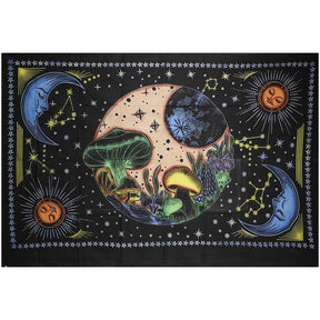 ThreadHeads Celestial Mushroom Tapestry, 55"x83", vibrant cosmic design with moons and stars