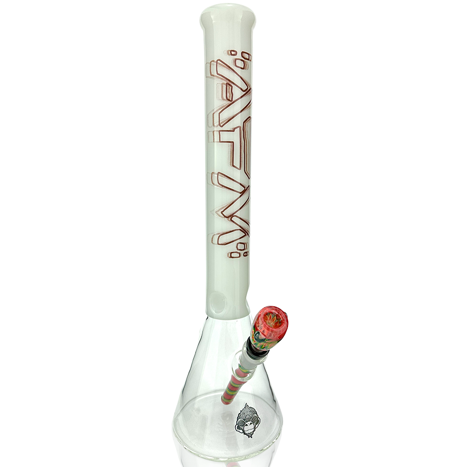 AFM Void Glass Beaker Bong Bundle, 18" with colored accents, front view on white background