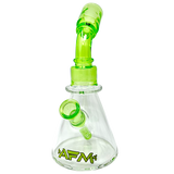 AFM 8" One Shot Clear Glass Mini Dab Rig with Bent Neck and Colored Accents, Front View