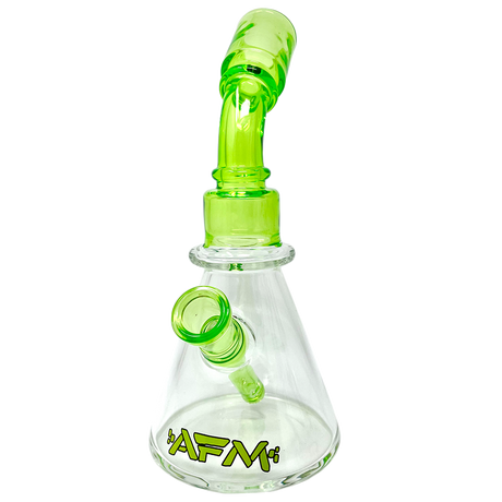 AFM 8" One Shot Clear Glass Mini Dab Rig with Bent Neck and Colored Accents, Front View