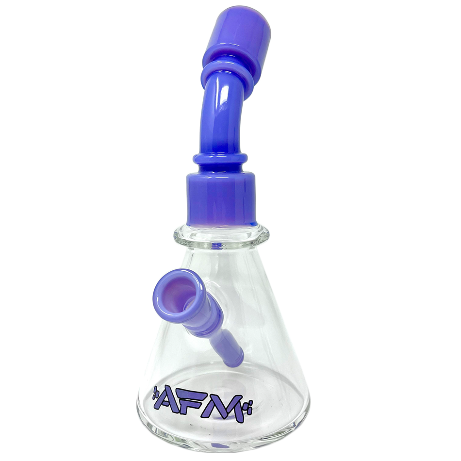 AFM 8" One Shot Clear Glass Mini Dab Rig with Bent Neck and Colored Accents