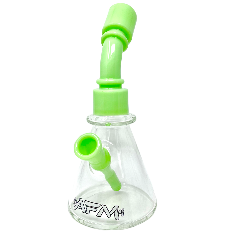 AFM 8" One Shot Clear Glass Mini Dab Rig with Bent Neck and Colored Accents