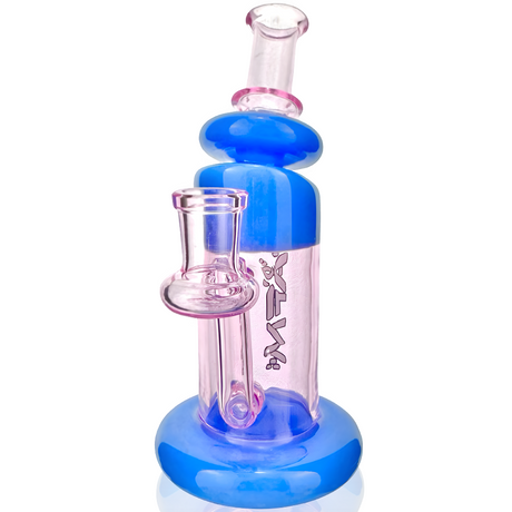 7" AFM RipNip Mini Dab Rig with Pink and Blue Colored Glass, Front View on White Background