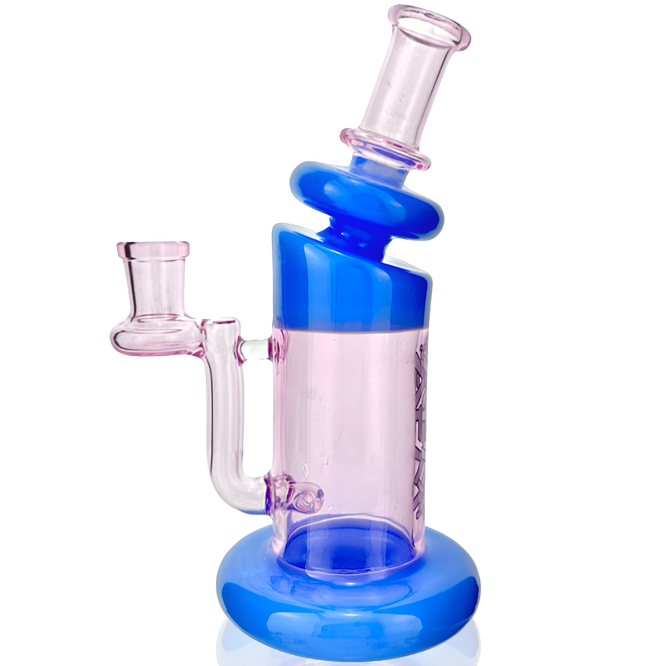 AFM 7" RipNip Mini Dab Rig in Blue and Pink with 14mm Female Joint, Front View on White Background