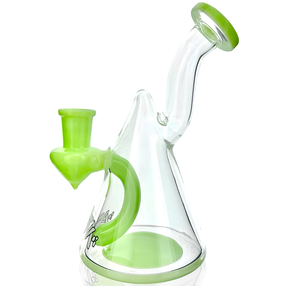 AFM 6" Cone Glass Mini Rig with Green Accents and Banger Hanger Side View