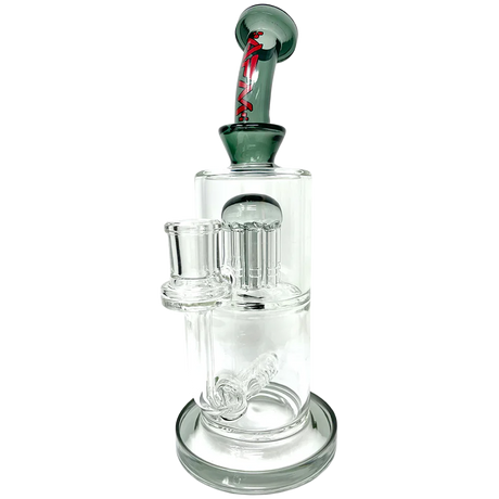 AFM Glass 10.5" Inline To Arm Dab Rig with Showerhead Perc, Bent Neck, and Smoky Red Logo