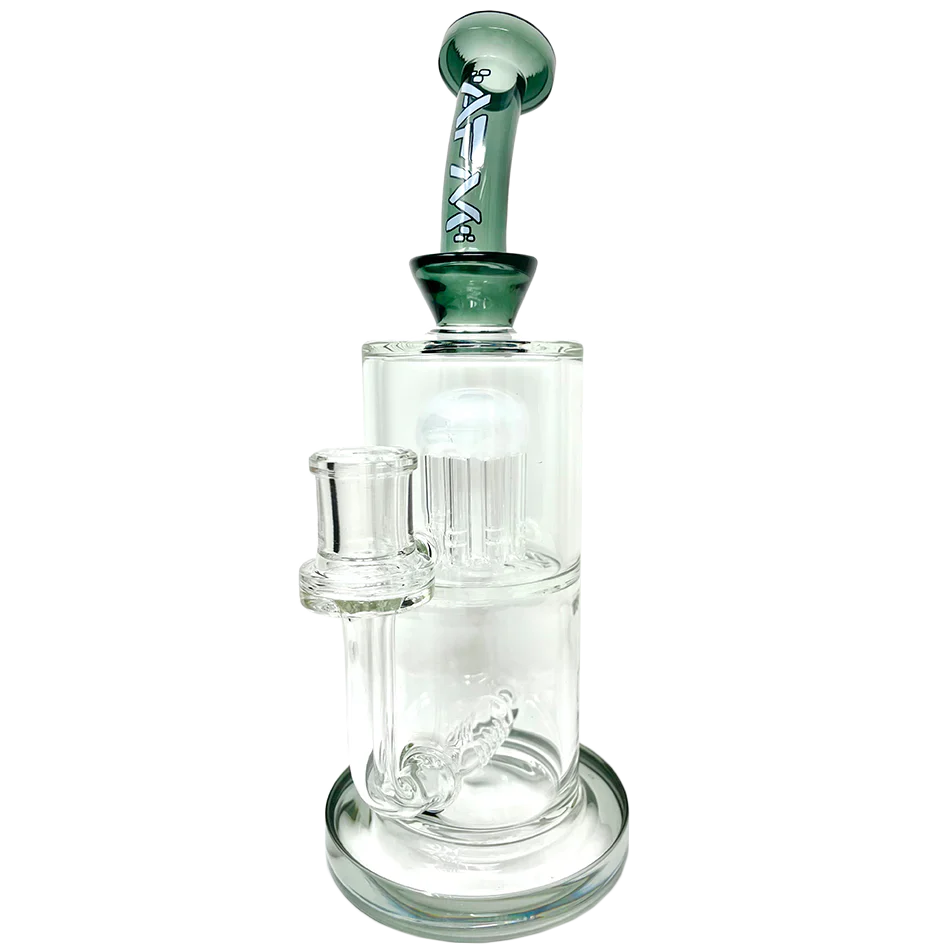 10.5" AFM Glass Dab Rig with Inline to Arm Perc, Bent Neck, and Smokey Accents - Front View